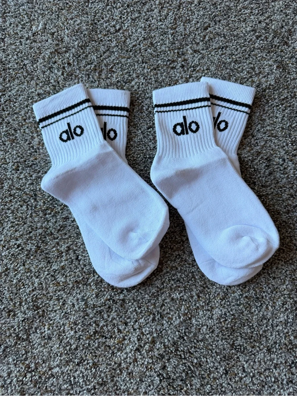ALO Yoga White Half Crew Socks with Black Stripe - 2-Pack